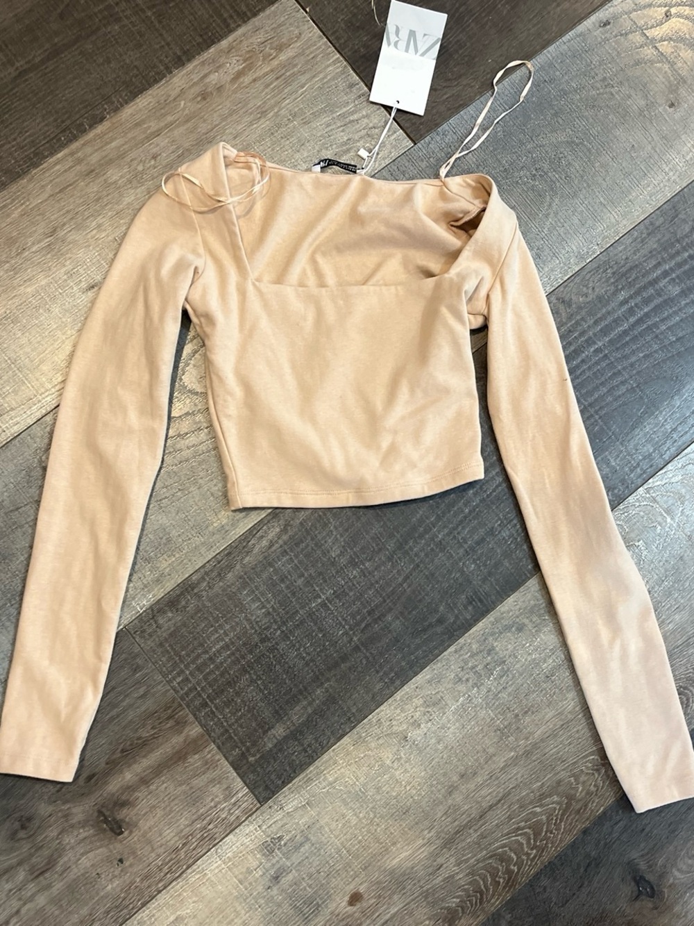 Women’s Long Sleeve Nude Crop Top Zara